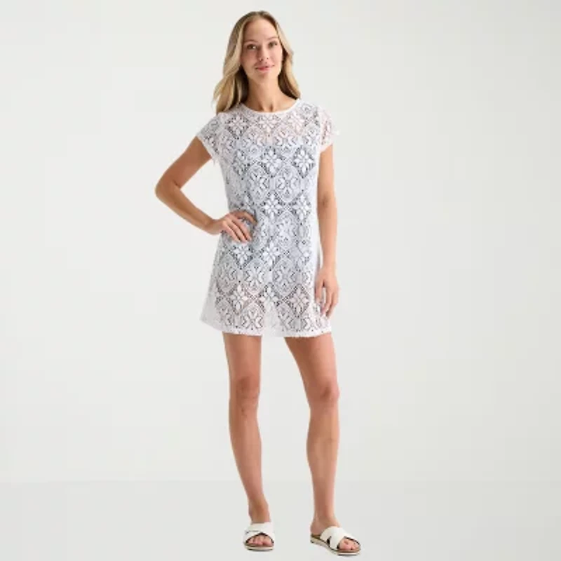 Liz Claiborne Womens Circles Crochet Dress Swimsuit Cover-Up