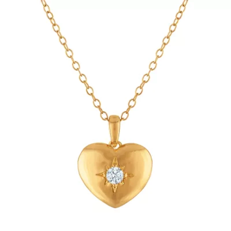 F / Si1 Womens 1/10 CT. T.W. Lab Grown White Diamond 14K Gold Over Silver Heart 18 Inch Pendant Necklace