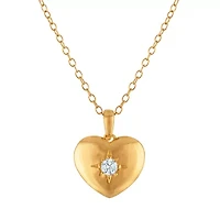 F / Si1 Womens 1/10 CT. T.W. Lab Grown White Diamond 14K Gold Over Silver Heart 18 Inch Pendant Necklace