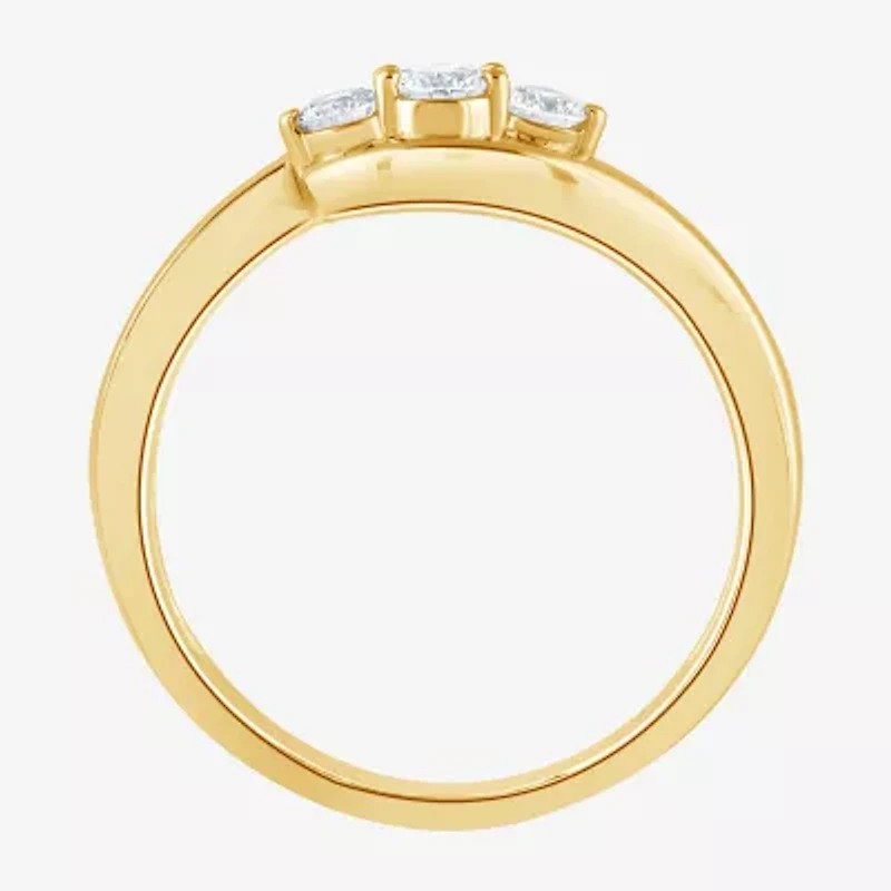 (G / Si1-Si2) Womens 1/4 CT. T.W. Lab Grown White Diamond 14K Gold Over Silver 3-Stone Cocktail Ring