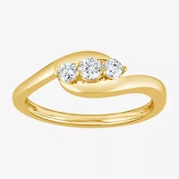 (G / Si1-Si2) Womens 1/4 CT. T.W. Lab Grown White Diamond 14K Gold Over Silver 3-Stone Cocktail Ring