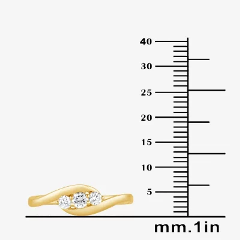 (G / Si1-Si2) Womens 1/4 CT. T.W. Lab Grown White Diamond 14K Gold Over Silver 3-Stone Cocktail Ring