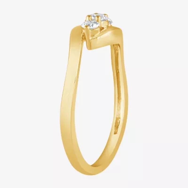 (G / Si1-Si2) Womens 1/4 CT. T.W. Lab Grown White Diamond 14K Gold Over Silver 3-Stone Cocktail Ring