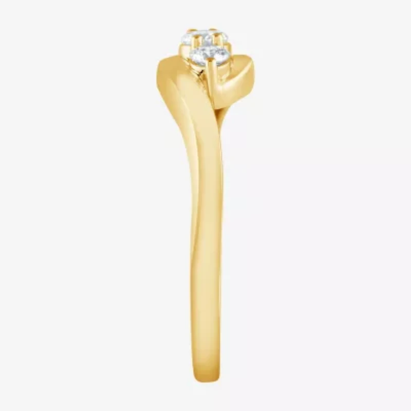 (G / Si1-Si2) Womens 1/4 CT. T.W. Lab Grown White Diamond 14K Gold Over Silver 3-Stone Cocktail Ring