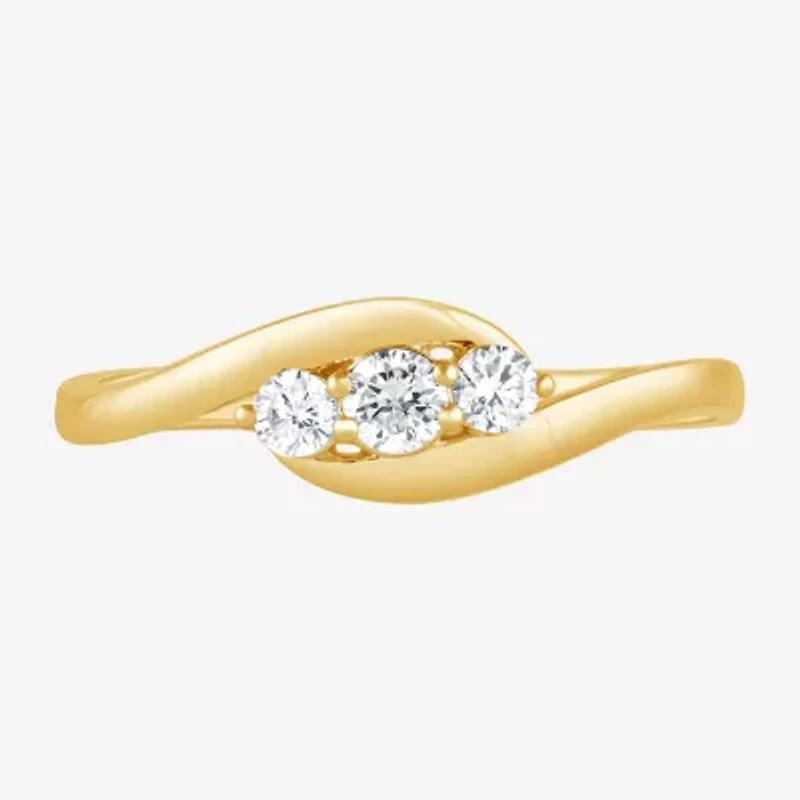 (G / Si1-Si2) Womens 1/4 CT. T.W. Lab Grown White Diamond 14K Gold Over Silver 3-Stone Cocktail Ring