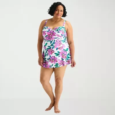 Liz Claiborne Womens Tropical Floral Plus Swim Dress