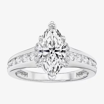 F / Vs2) Womens / CT. T.W. Lab Grown White Diamond 10K Gold Marquise Side Stone Engagement Ring