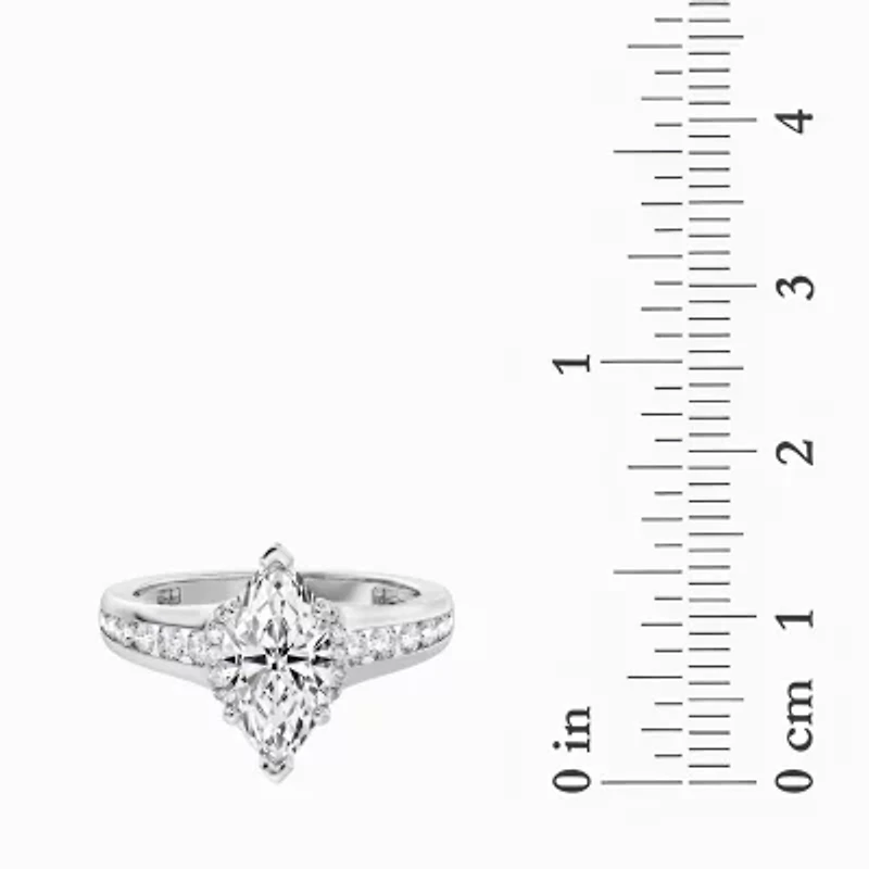 F / Vs2) Womens / CT. T.W. Lab Grown White Diamond 10K Gold Marquise Side Stone Engagement Ring
