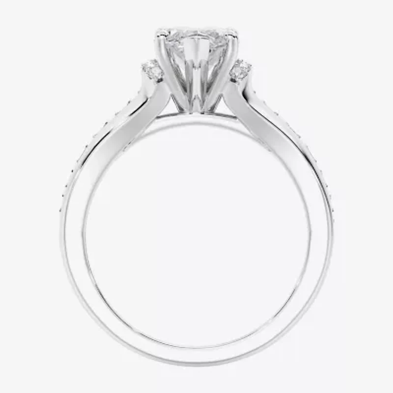F / Vs2) Womens CT. T.W. Lab Grown White Diamond 10K Gold Marquise Side Stone Engagement Ring