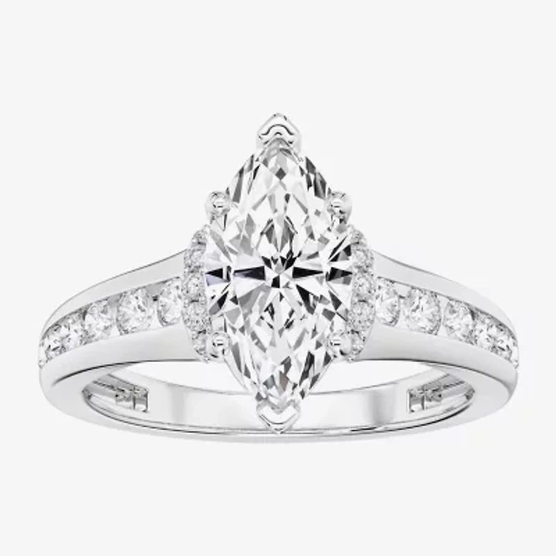 F / Vs2) Womens CT. T.W. Lab Grown White Diamond 10K Gold Marquise Side Stone Engagement Ring