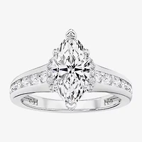 F / Vs2) Womens CT. T.W. Lab Grown White Diamond 10K Gold Marquise Side Stone Engagement Ring