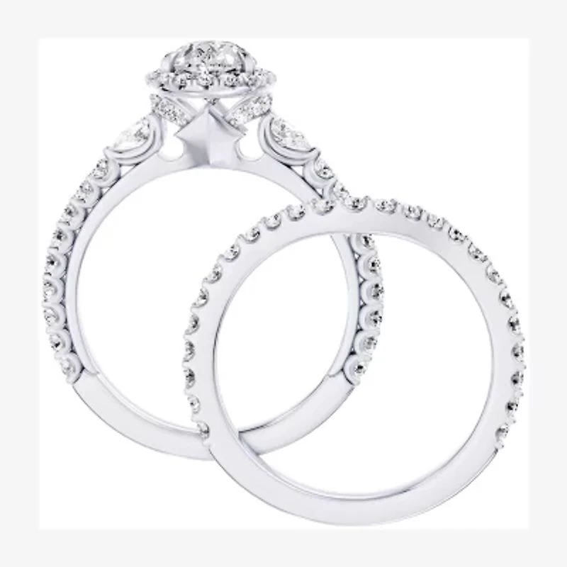 Enchanted Disney Fine Jewelry Belle (F / Si1) Womens 2 1/8 Ct. T.W. Lab Grown White Diamond 10K Gold Beauty and the Beast Princess Side Stone Halo Bridal Set