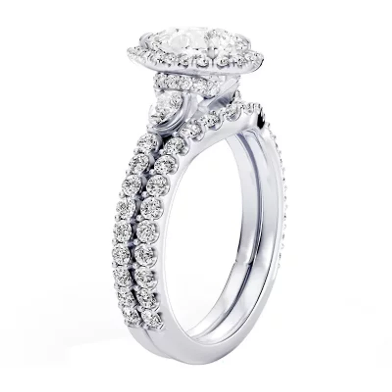 Enchanted Disney Fine Jewelry Belle (F / Si1) Womens 2 1/8 Ct. T.W. Lab Grown White Diamond 10K Gold Beauty and the Beast Princess Side Stone Halo Bridal Set