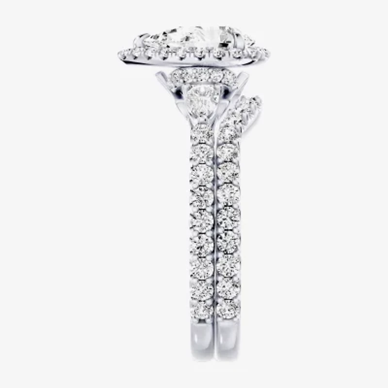 Enchanted Disney Fine Jewelry Belle (F / Si1) Womens 2 1/8 Ct. T.W. Lab Grown White Diamond 10K Gold Beauty and the Beast Princess Side Stone Halo Bridal Set
