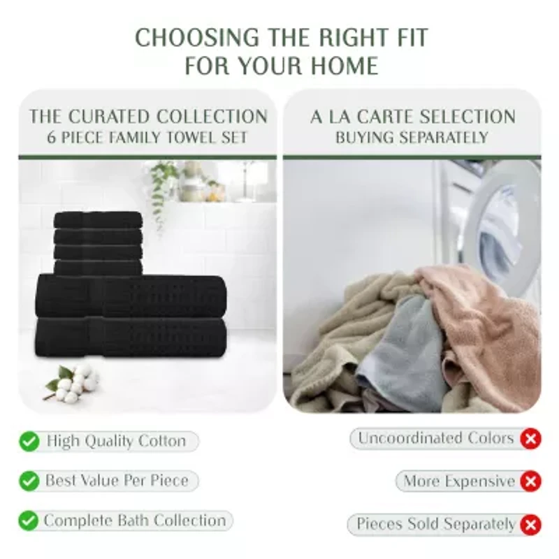 Home Weavers Inc Willow Collection 630gsm 100% Cotton Zero Twist Super Absorbent (2 Bath Towel & 4 Hand Towel) 6-pc. Quick Dry Set