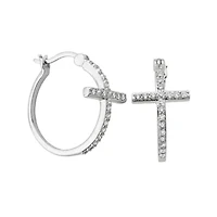DiamonArt® Cubic Zirconia Sterling Silver Cross Hoop Earrings