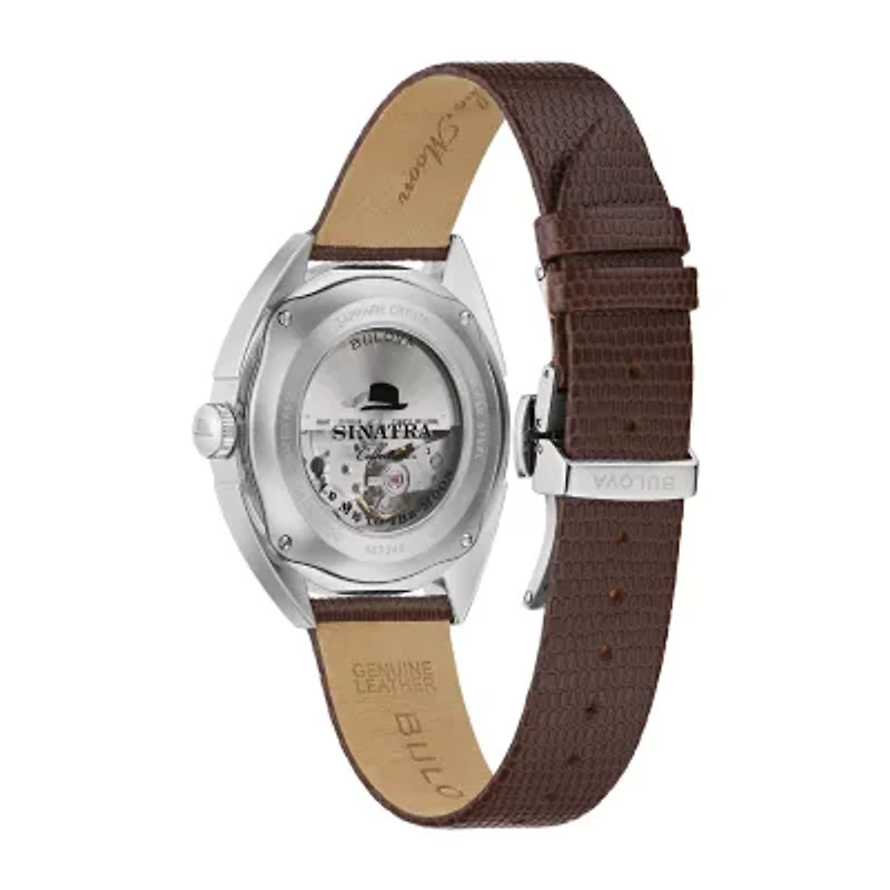 Bulova Frank Sinatra Mens Automatic Brown Leather Strap Watch 96b348