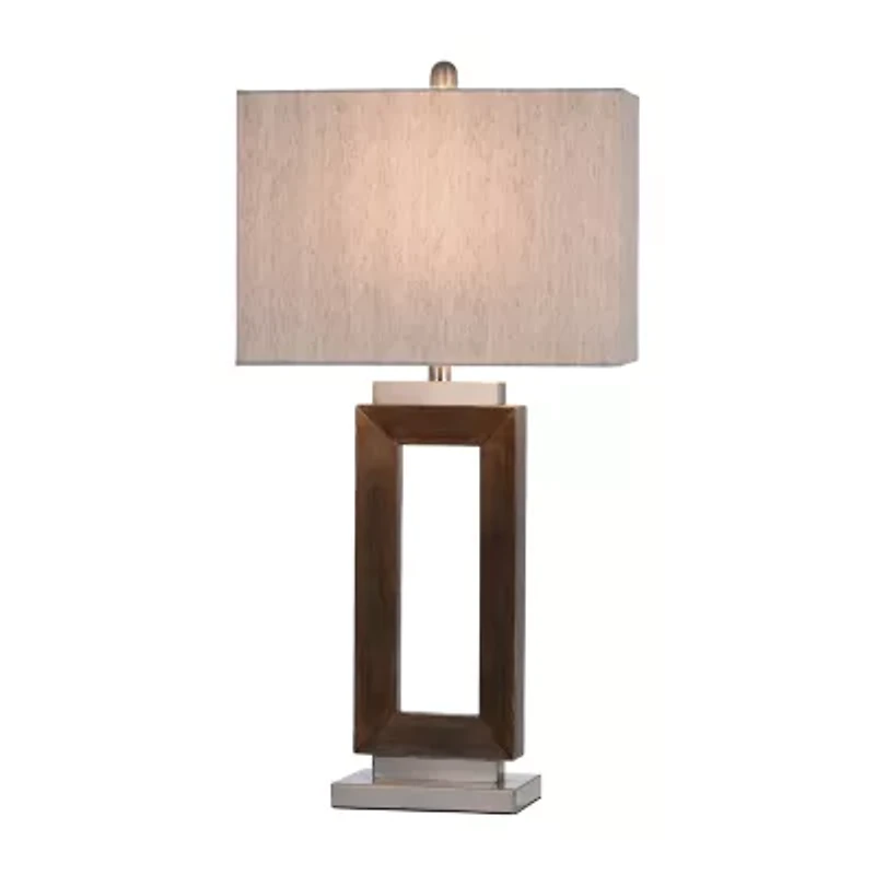 Stylecraft Moulded Hollow Rectangle Brushed Steel Accents Blue Finish Polyresin Table Lamp