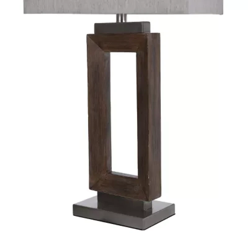 Stylecraft Moulded Hollow Rectangle Brushed Steel Accents Blue Finish Polyresin Table Lamp