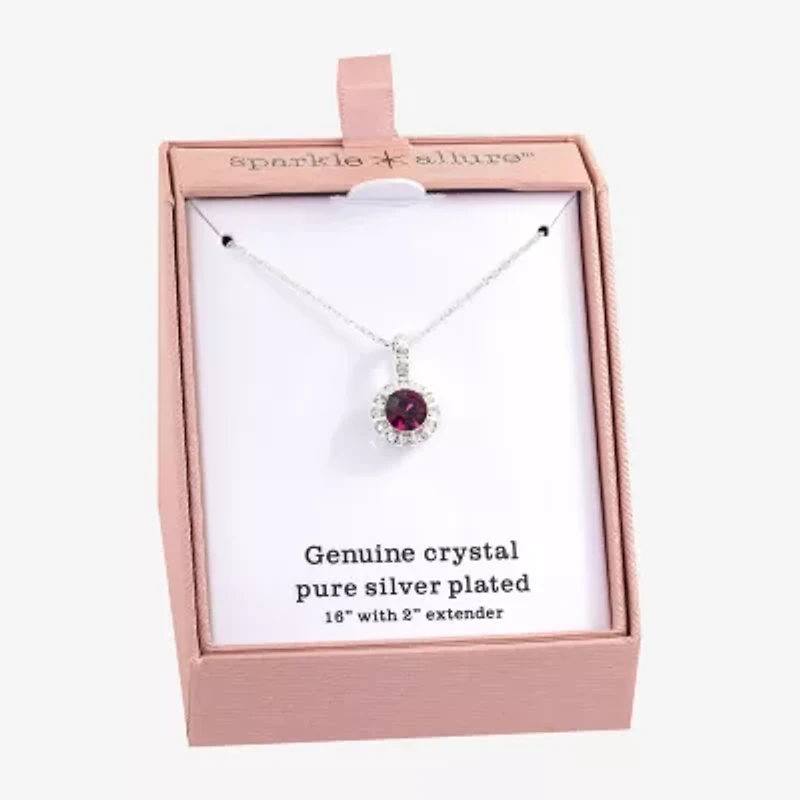 Sparkle Allure Womens Red Crystal Pure Silver Over Brass Round 16 Inch Pendant Necklace