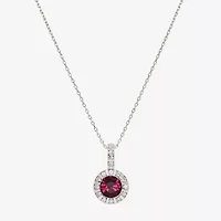 Sparkle Allure Womens Red Crystal Pure Silver Over Brass Round 16 Inch Pendant Necklace