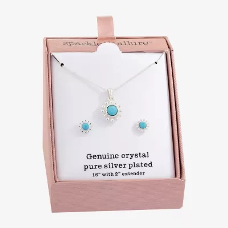 Sparkle Allure Womens Blue Crystal Pure Silver Over Brass Round 2-pc. Jewelry Set
