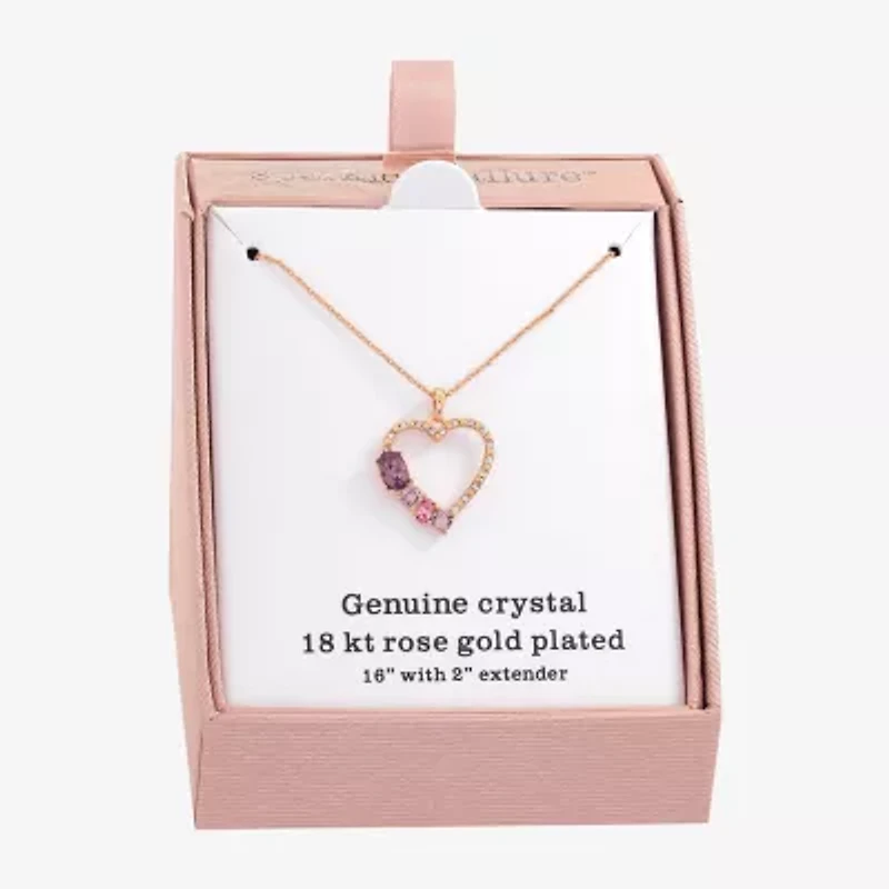 Sparkle Allure Womens Pink Crystal 18K Rose Gold Over Brass Heart 16 Inch Pendant Necklace