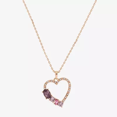 Sparkle Allure Womens Pink Crystal 18K Rose Gold Over Brass Heart 16 Inch Pendant Necklace