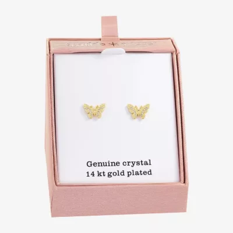 Sparkle Allure Crystal 14K Gold Over Brass 6mm Butterfly Stud Earrings