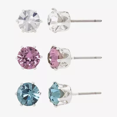 Sparkle Allure Womens Multi Color Crystal Round 3 Pair Earring Set
