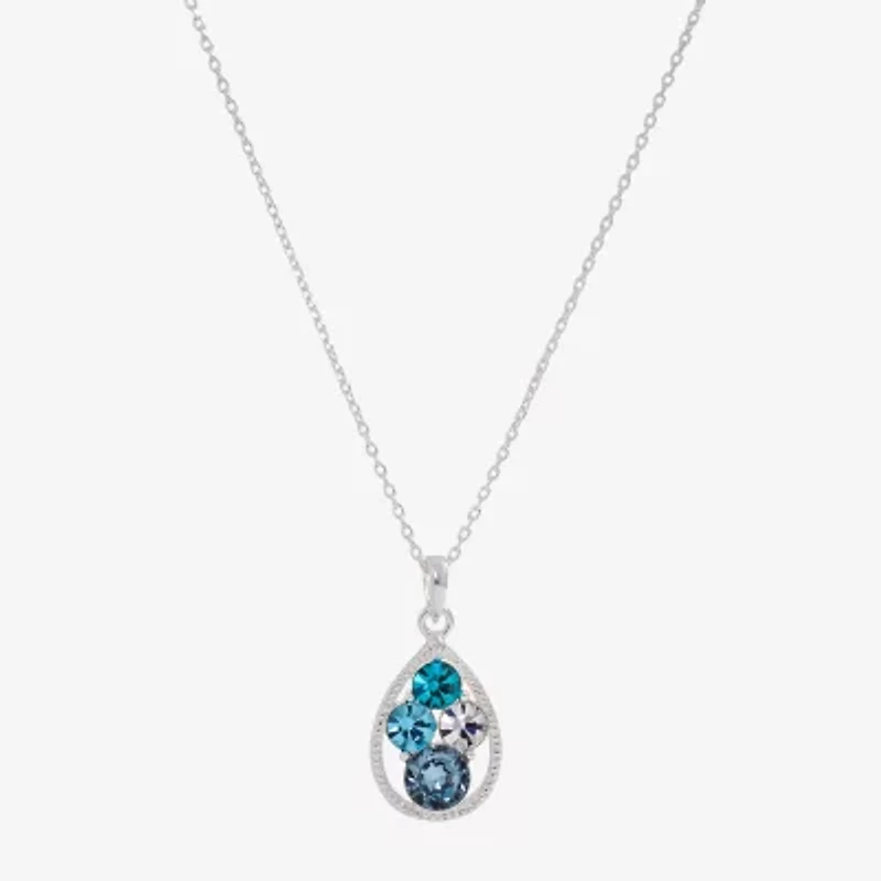 Sparkle Allure Womens Blue Crystal Pure Silver Over Brass 16 Inch Pendant Necklace