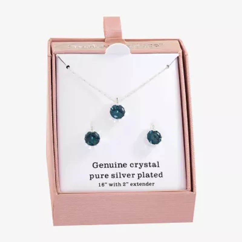 Sparkle Allure Womens Blue Crystal Pure Silver Over Brass Round 2-pc. Jewelry Set