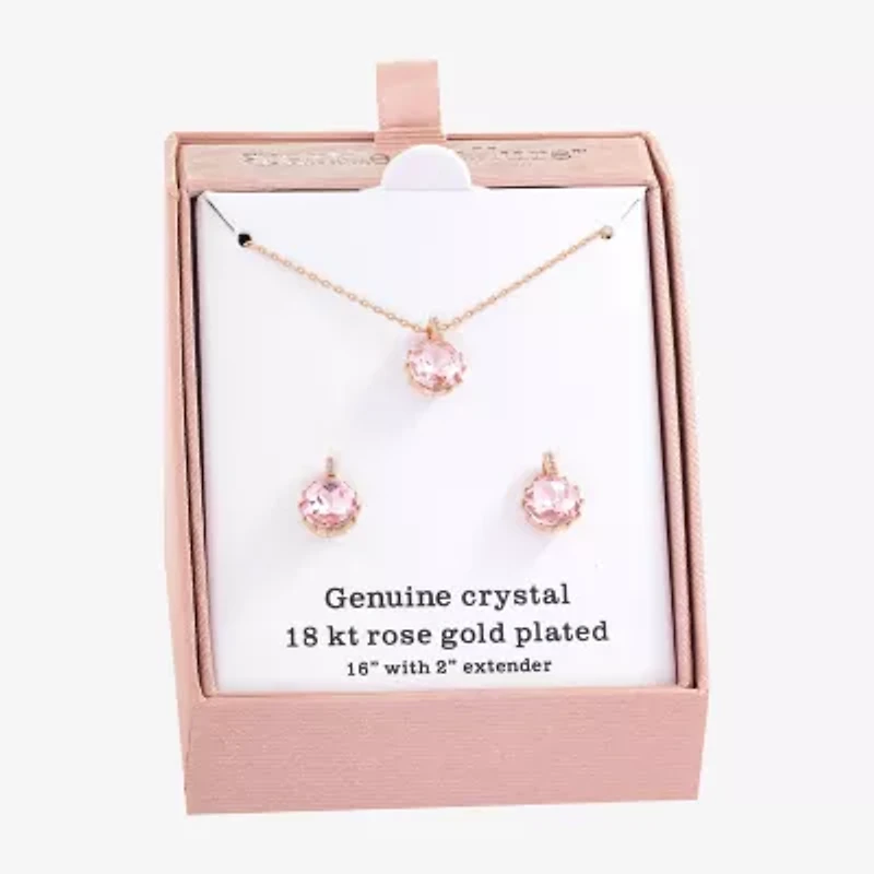 Sparkle Allure Womens Pink Crystal 18K Rose Gold Over Brass Round 2-pc. Jewelry Set