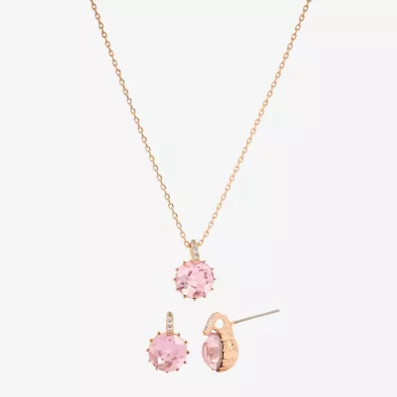Sparkle Allure Womens Pink Crystal 18K Rose Gold Over Brass Round 2-pc. Jewelry Set