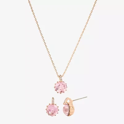 Sparkle Allure Womens Pink Crystal 18K Rose Gold Over Brass Round 2-pc. Jewelry Set