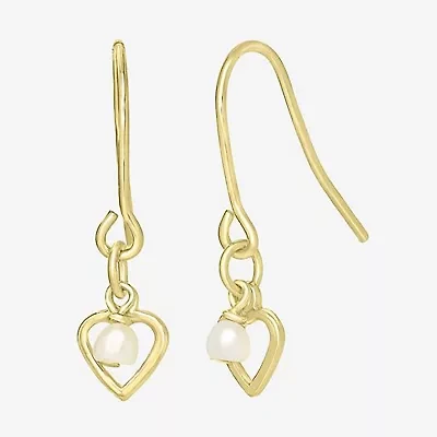 Silver Treasures Womens White Simulated Pearl 14K Gold Over Heart Drop Earrings