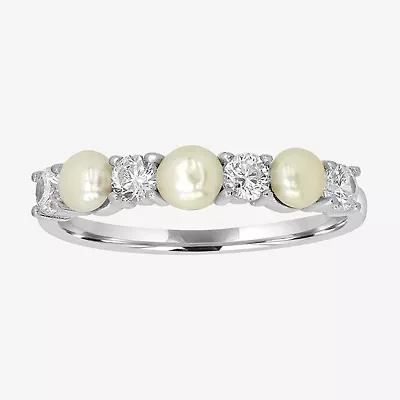 Silver Treasures Womens White Simulated Pearl Sterling Band