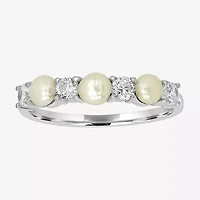 Silver Treasures Womens White Simulated Pearl Sterling Band