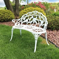 2-Person Cast Aluminum Classic Rose Frame Patio Bench