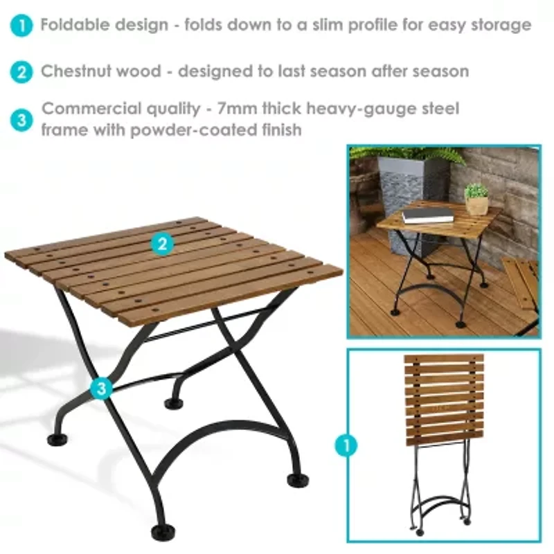 European Wood Folding Square Patio Side Table