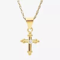 Girls 14K Gold Cross 15 Inch Pendant Necklace