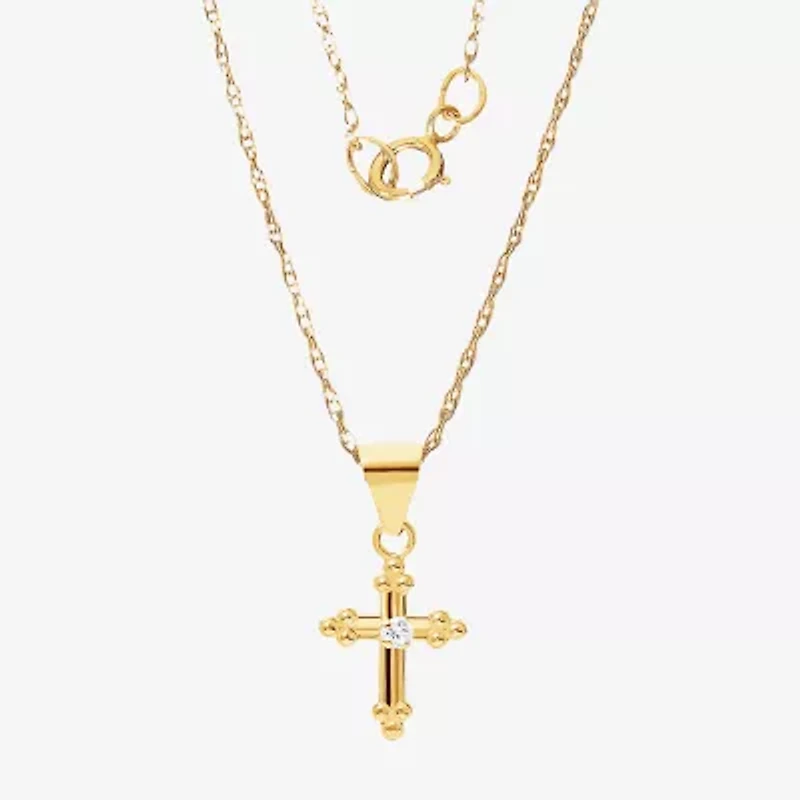 Girls 14K Gold Cross 15 Inch Pendant Necklace