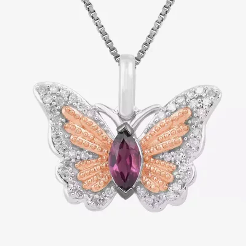 Enchanted Disney Fine Jewelry Womens 1/6 CT. T.W. Genuine Purple Amethyst 14K Rose Gold Over Silver Sterling Silver Butterfly 18 Inch Pendant Necklace