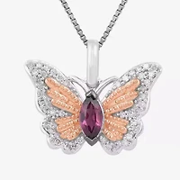 Enchanted Disney Fine Jewelry Womens 1/6 CT. T.W. Genuine Purple Amethyst 14K Rose Gold Over Silver Sterling Silver Butterfly 18 Inch Pendant Necklace