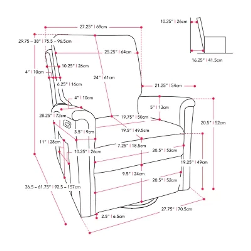 Corliving Jasmine Swivel Curved Slope-Arm Recliner