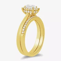 (G / Si2) Womens 3/4 CT. T.W. Lab Grown White Diamond 14K Gold Over Silver Oval Side Stone Halo Bridal Set