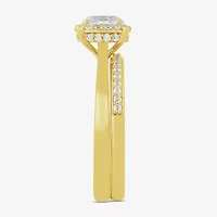 (G / Si2) Womens 3/4 CT. T.W. Lab Grown White Diamond 14K Gold Over Silver Oval Side Stone Halo Bridal Set