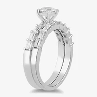 (G / Si2) Womens 1 CT. T.W. Lab Grown White Diamond Sterling Silver Side Stone Wedding Bridal Set