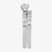 (G / Si2) Womens 1 CT. T.W. Lab Grown White Diamond Sterling Silver Side Stone Wedding Bridal Set