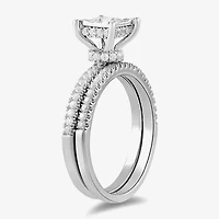 (G / Si2) Womens 1 CT. T.W. Lab Grown White Diamond Sterling Silver Side Stone Wedding Bridal Set